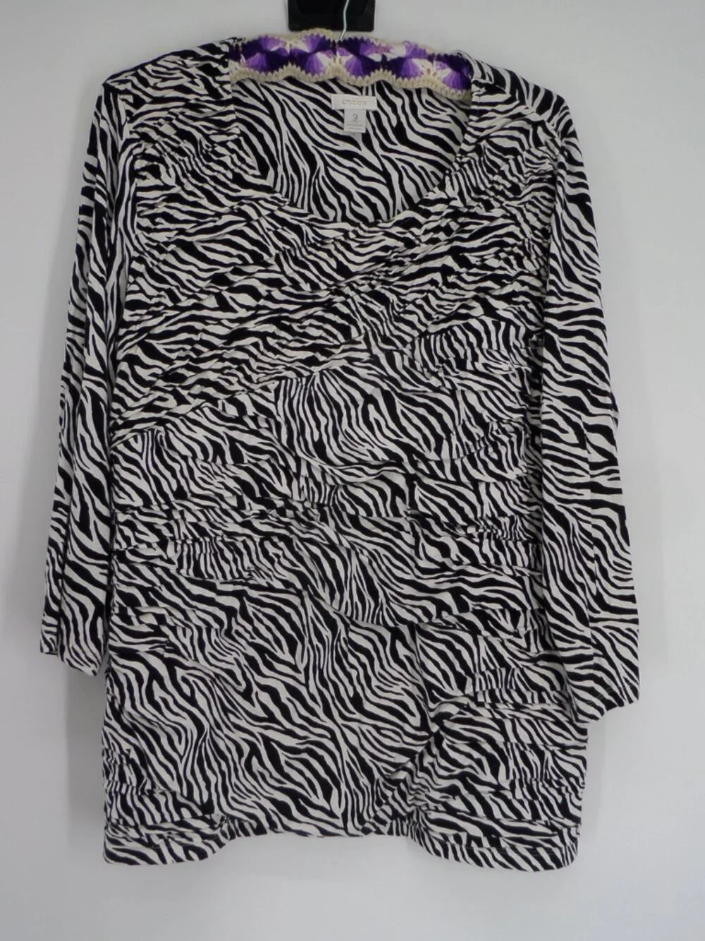 Chico's Women's 3/4 Sleeve Black n White Zebra Print Top Size 3 US XL - Picture 1 of 6